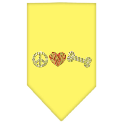 Peace Love Bone Rhinestone Bandana Yellow Large